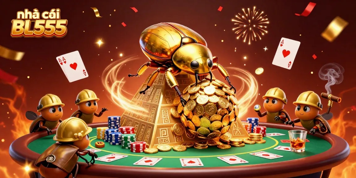 Engage with the exciting games at nhà cái BL555 featuring thrilling casino elements and vibrant gold.