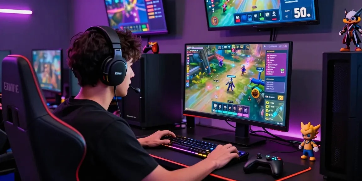 Engaged gamer immersed in FAFA828 multiplayer gaming experience.