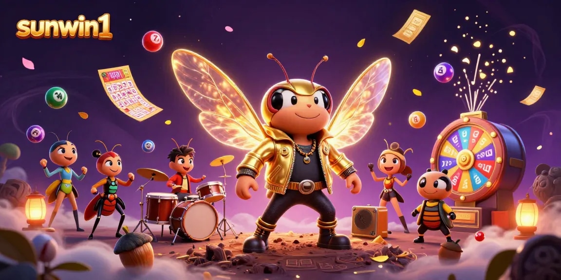 Engage with sunwin1's vibrant lottery experience featuring a cicada rock star and colorful game elements.