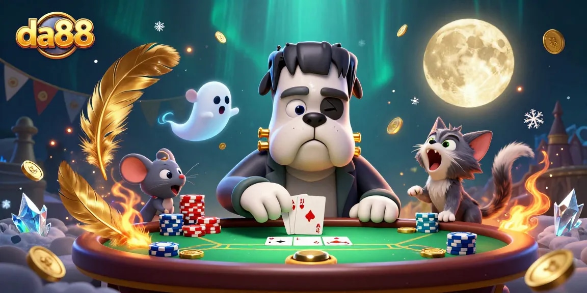 da88 showcases a lively poker scene featuring unique cartoon characters at play.
