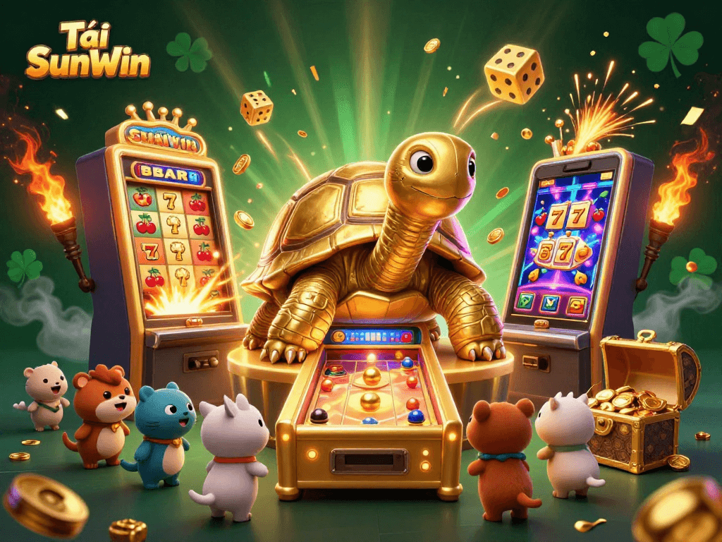 Tải SunWin invites players to experience casino excitement with a golden tortoise and jackpot-filled slot machine.