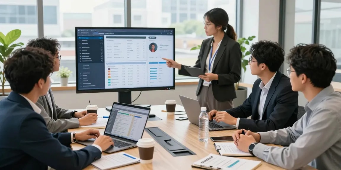 Team collaborating effectively using an all-in-one CRM for small service business.