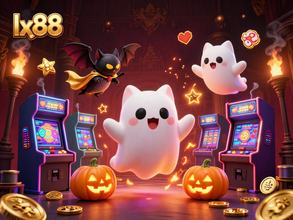 Experience the thrilling adventures at lx88 casino with a friendly ghost cat and vibrant gaming elements.