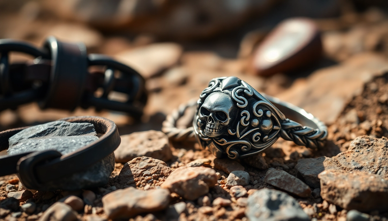 Bikerringshop zeigt hochwertige Biker-Ringe mit detailliertem Design im Freien.