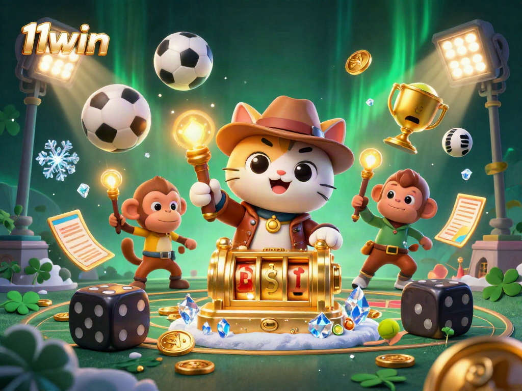 11win captivates players with a dynamic scene of a cartoon archaeologist cat exploring a golden slot artifact.