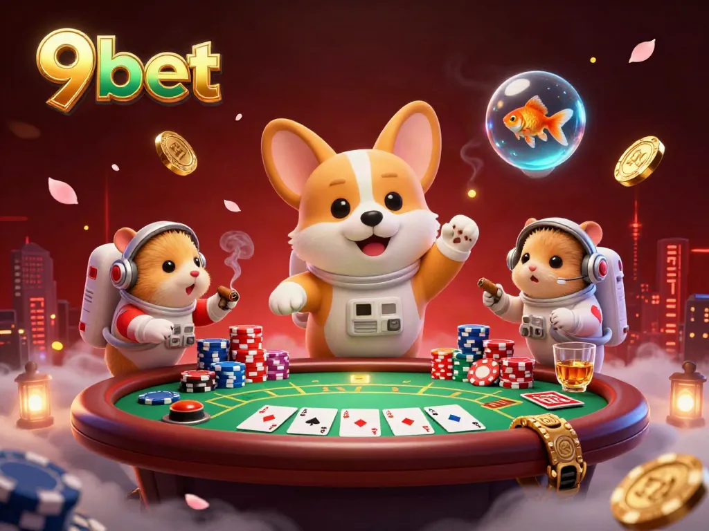 Experience thrilling gameplay at 9bet with a vibrant 3D casino illustration showcasing lively characters.