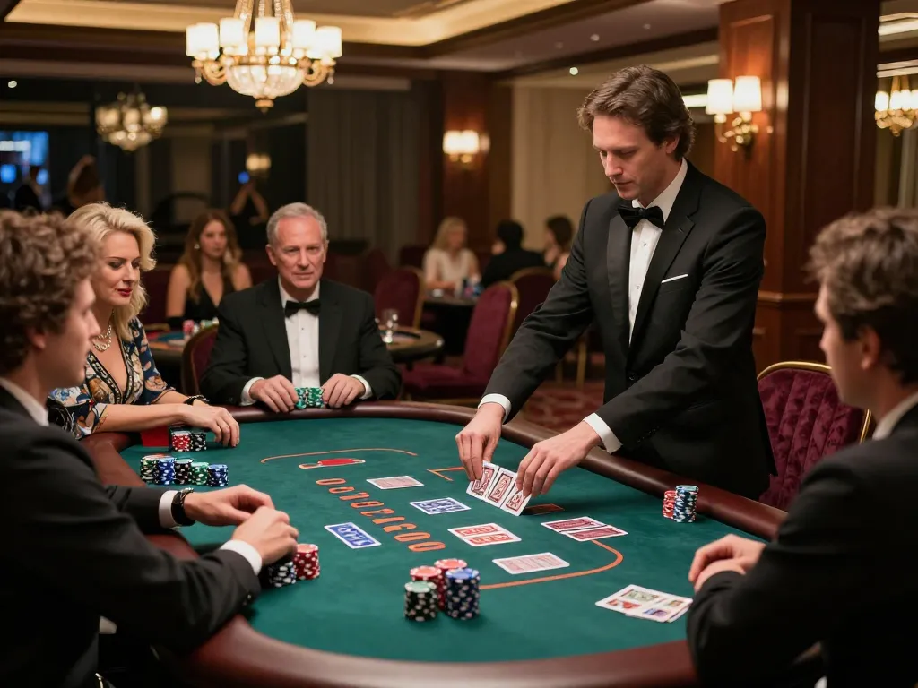 Players excitedly engage in a blackjack game at lc88.it.com, showcasing strategic gameplay in a luxurious casino.