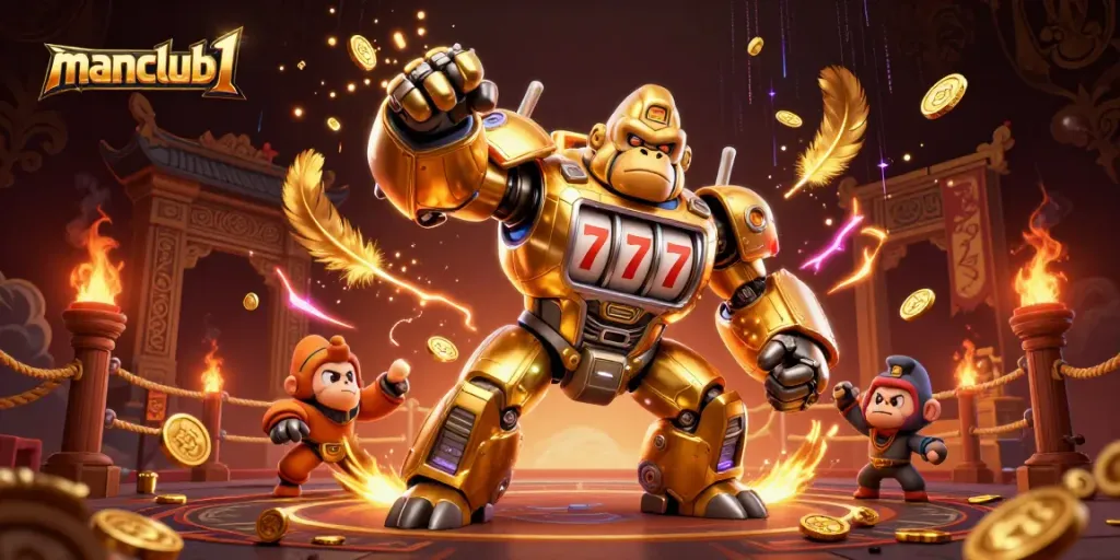 Experience thrilling slots action with manclub1's explosive casino mech and vibrant game elements.