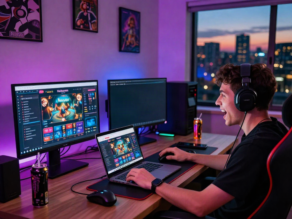 Exciting gaming scene at https://choinohu.vip/, showcasing a gamer engaged in online betting.