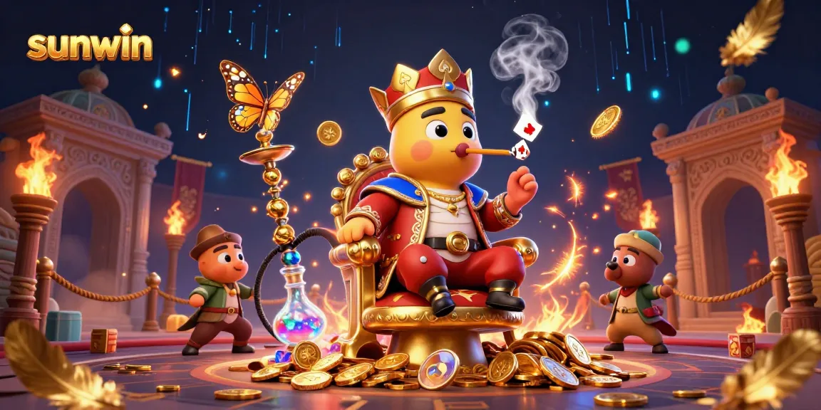 Play exciting casino games with sunwin in a vibrant 3D fantasy world illustrating fortune and adventure.