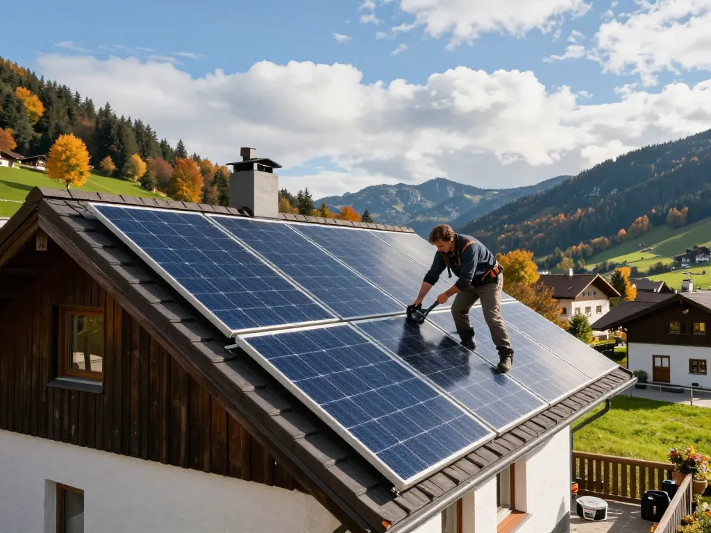 Photovoltaik Bayern Solarzelleninstallation in einem bayerischen Dorf