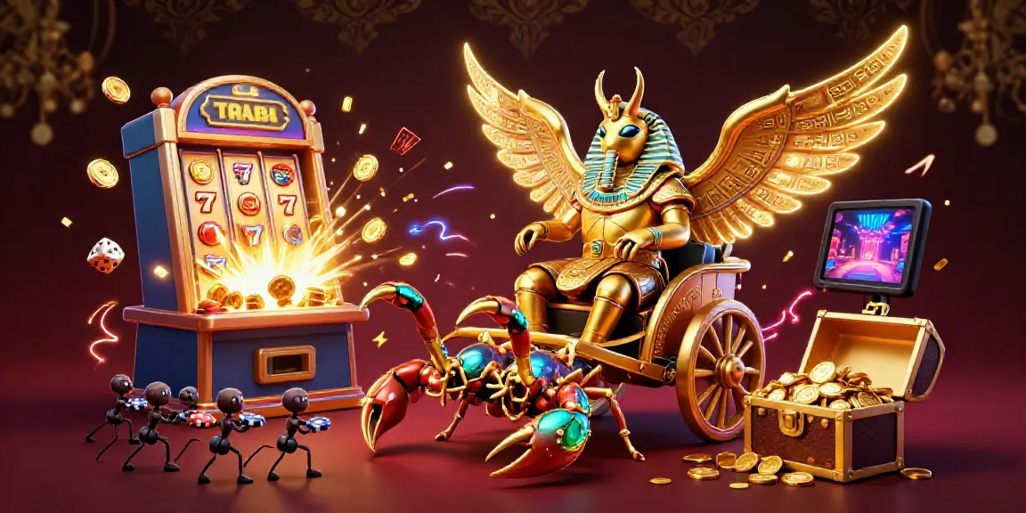 Experience thrilling gaming action with TK88, where a golden scarab and scorpions celebrate massive jackpots.