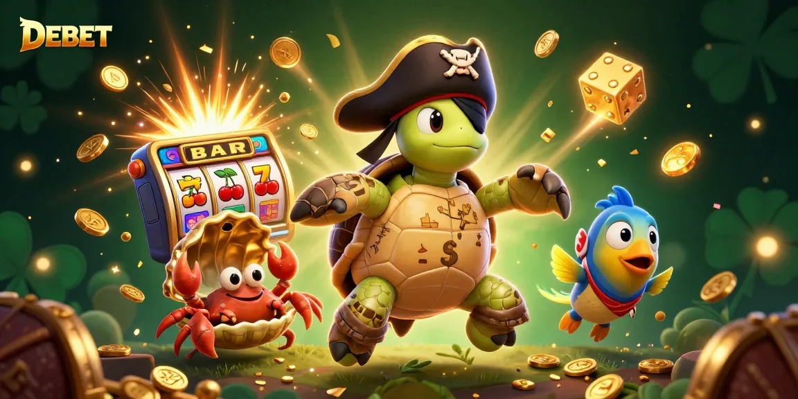 Engage with DEBET through a vibrant scene of animated casino excitement and treasure.