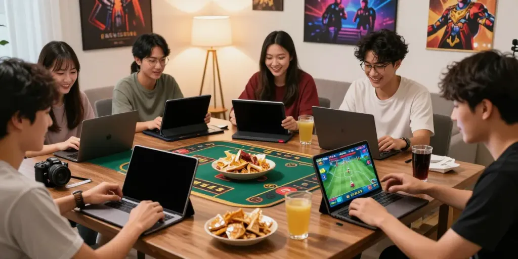 ku88 players engaging in dynamic online gaming experience in a cozy setting