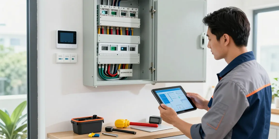 Elektrotechnik in Dortmund: Techniker prüft moderne Smart-Home-Lösungen in einem hellen Arbeitsumfeld.