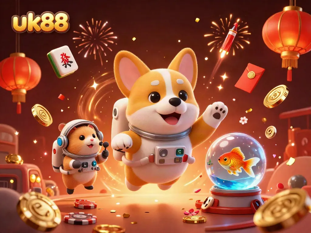 Experience thrilling gameplay at uk88 with a vibrant 3D illustration of a floating casino scene.