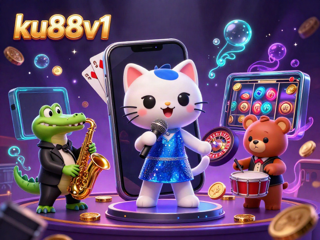 Experience the excitement of ku88v1 casino with a lively scene featuring cartoon characters and dynamic gaming elements.