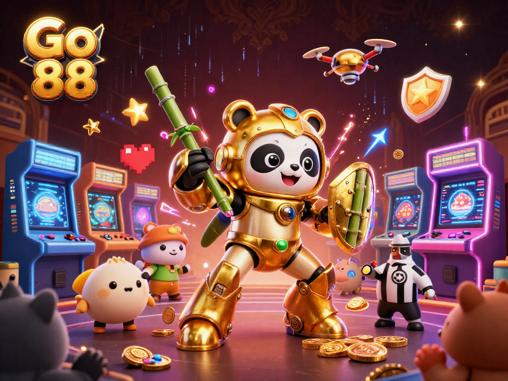 Experience thrilling gaming action at Go 88 with a vibrant casino illustration showcasing fun elements