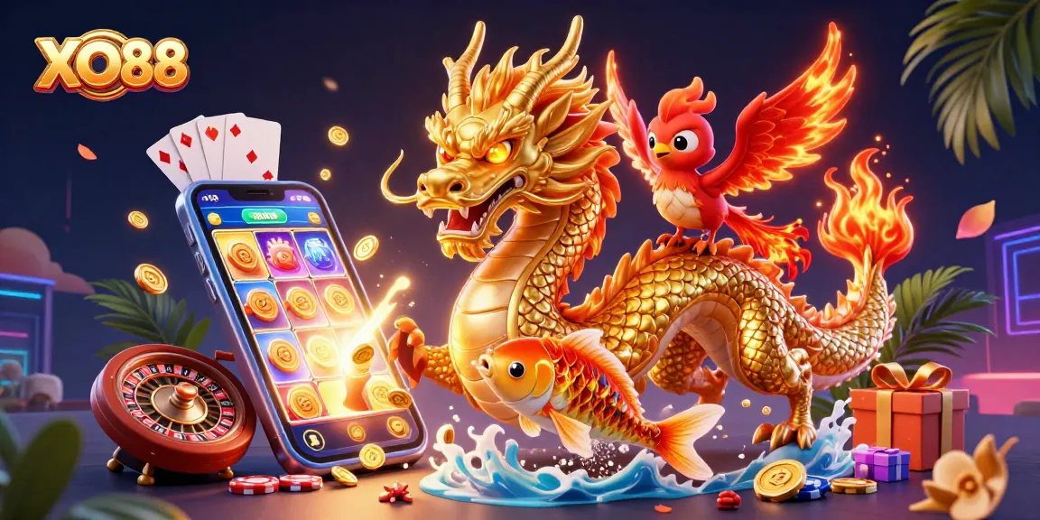 Engage with thrilling gaming at XO88 featuring dynamic casino elements and vibrant characters.