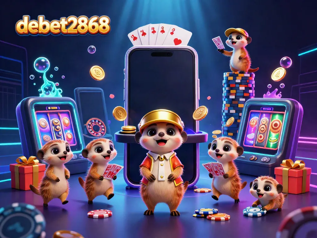 Experience the vibrant gaming world of debet2868 with meerkats running a lively casino scene.