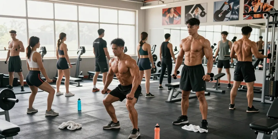 Anabolika Shop featuring bodybuilders in a vibrant gym using anabolic steroids for muscle enhancement during intense training.