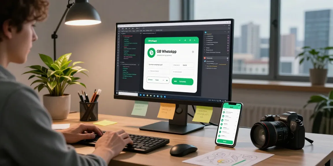 Explore GB WhatsApp download APK features in a sleek development environment with modern tech setup.