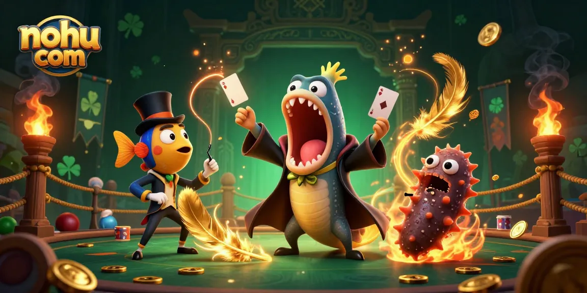 Engage with exciting card tricks at nohu com in a vibrant underwater casino illustration.