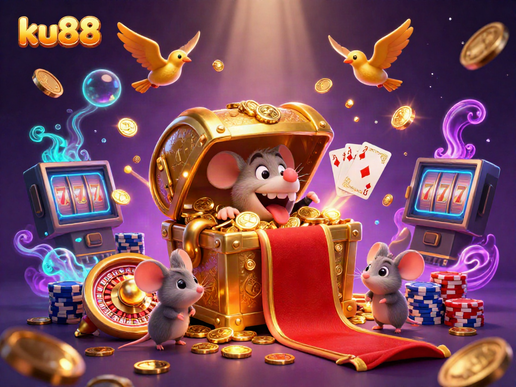 Experience ku88's exciting gaming world filled with treasures, casino elements, and vibrant energy.