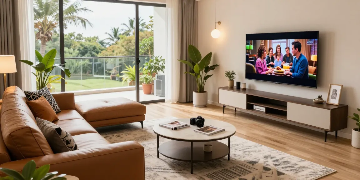 Elegantes modernes Wohnzimmer-Setup, das Möbel für möbel deutschland online kaufen zeigt, mit einem Ledersofa, Couchtisch und hellem natürlichen Licht.