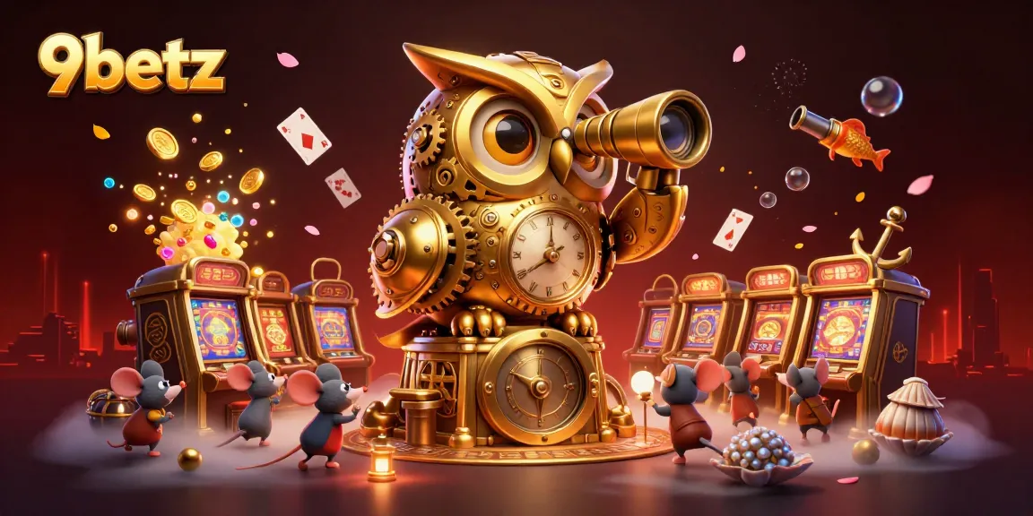 Experience the vibrant excitement of 9betz casino with golden owl and lively gaming elements.