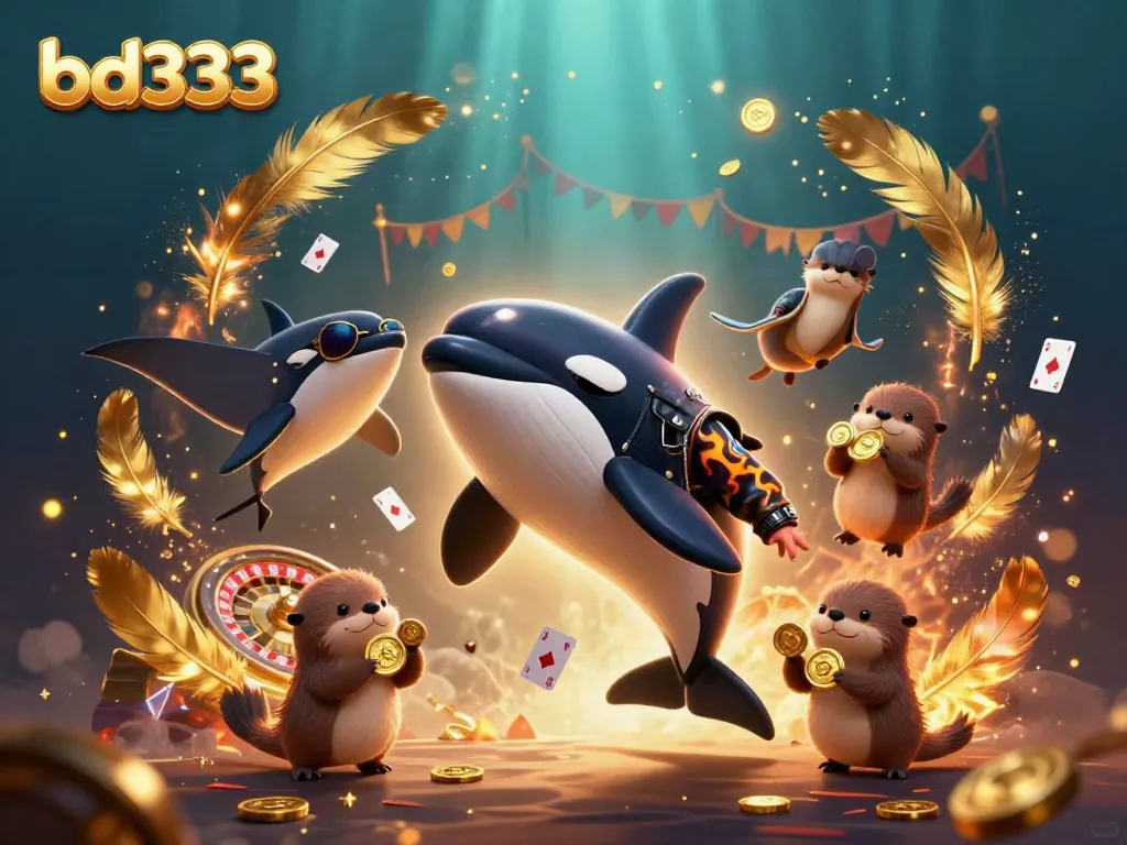 Engage with bd333 as orca whale and friends celebrate golden wins at the virtual casino.