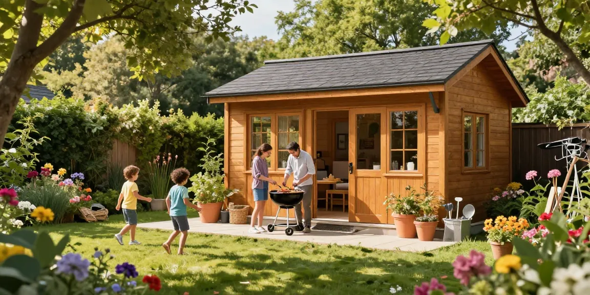 Ein einladendes Gartenhaus umgeben von bunten Blumen und lebendigem Grün, ideal für den perfekten Garten. Gartenhaus erleben!