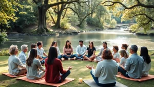 Spirituelle Seminare mit einer Gruppe von Menschen in harmonischer Umgebung