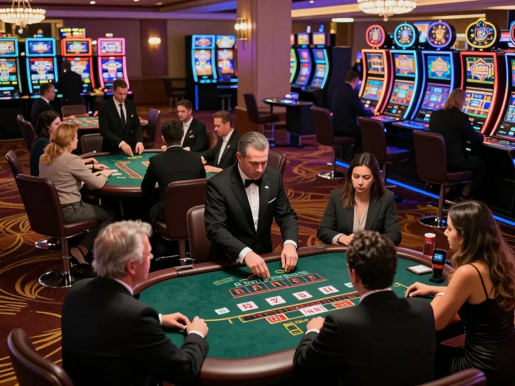 Players enjoying a thrilling game of blackjack at DA88's vibrant casino floor