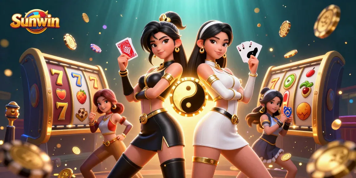 Experience thrilling gameplay with Sunwin's stunning twin characters in a dynamic casino scene.