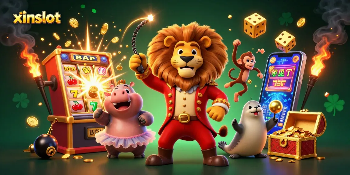 xinslot showcases an exciting casino scene with characters winning big at a slot machine