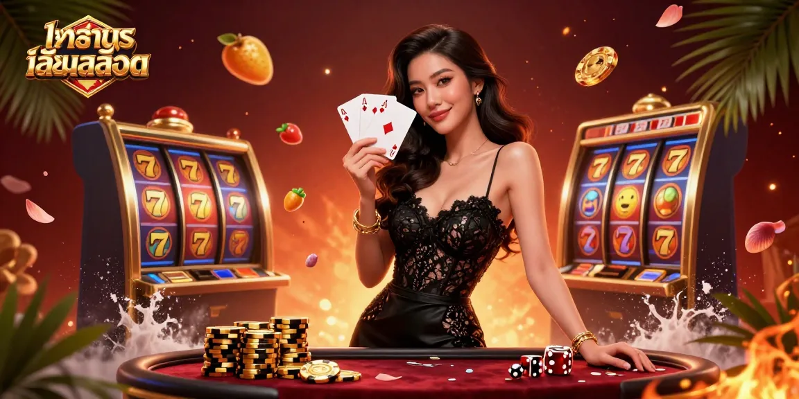 Experience the thrill of ทดลองเล่นสล็อต with a captivating illustration of slot reels and winning symbols.