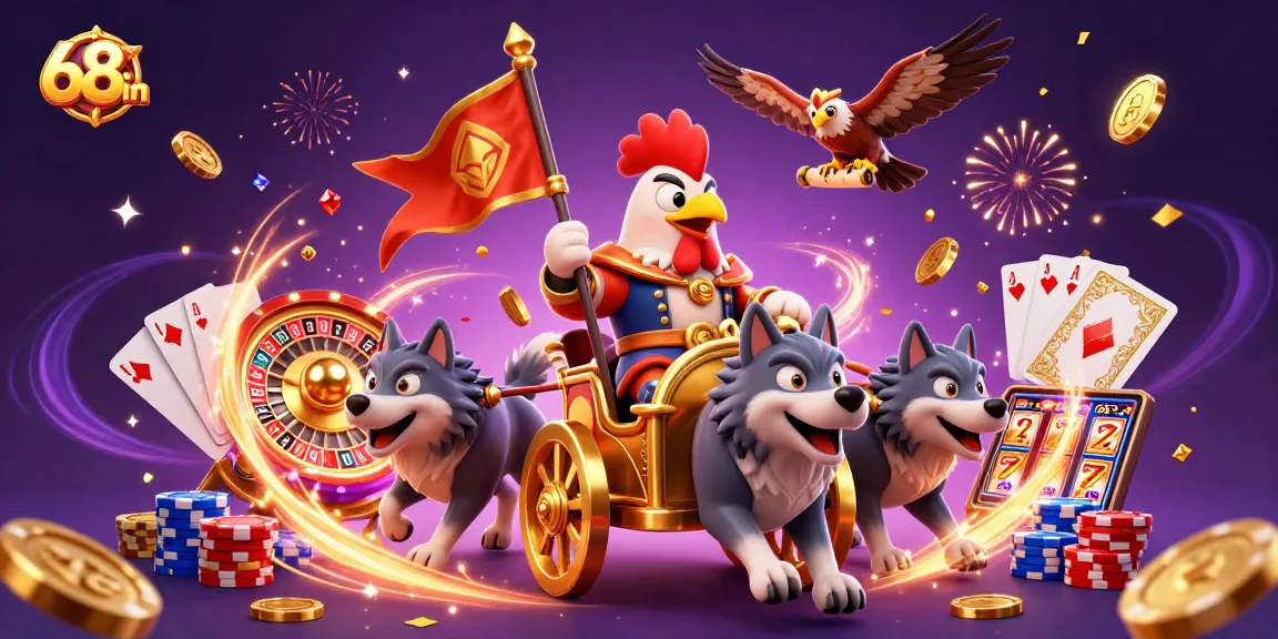 Embrace the excitement at 68win with a vibrant 3D casino scene showcasing unique characters and dynamic gaming elements.