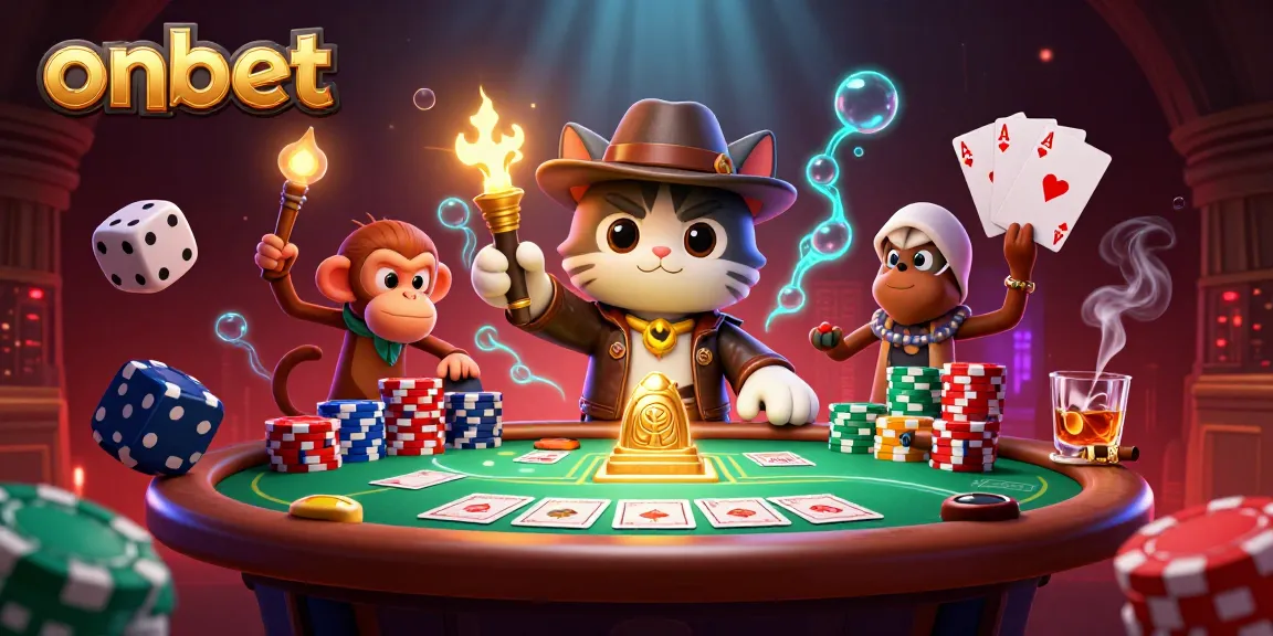 Experience thrilling gameplay with onbet's 3D illustrated casino adventure featuring vibrant characters and casino artifacts.