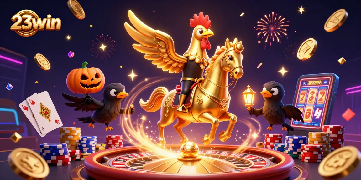 Experience thrilling gaming energy at 23win casino with captivating golden rooster characters.