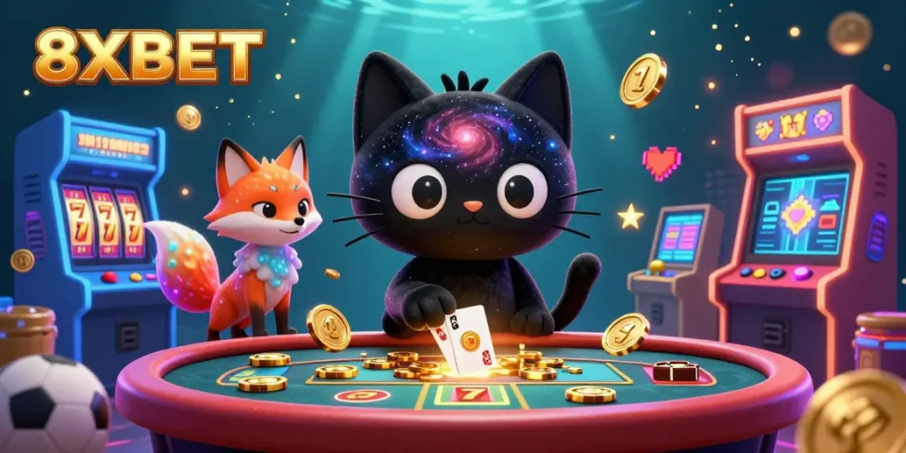 Experience thrilling gameplay at 8XBET with a dynamic cosmic casino illustration showcasing excitement and fun.